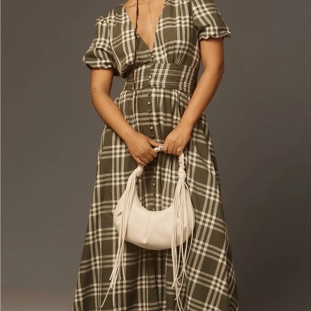 The Katerina Olive Green Plaid Button-Front Dress - Picture 5 of 5